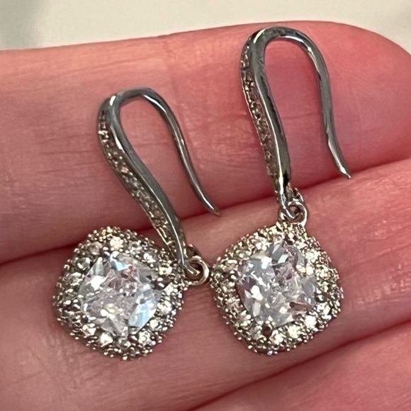 Silver Diamond Drop Earrings - Picture 2 of 6